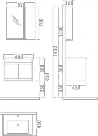 Set Mobilier Baie cu Lavoar (fara dulap) - Tigra 65
