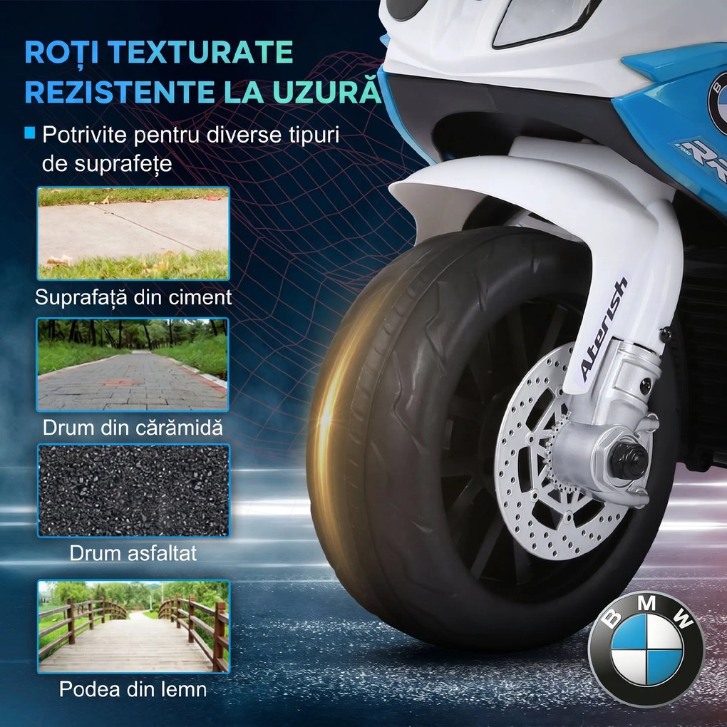 HOMCOM Motocicletă Electrică pentru Copii 18-36 Luni cu Licență BMW, 6V, 3 Roți, Faruri, Muzică, 2,5 km/h, Max 20kg, Albastru | Aosom Romania