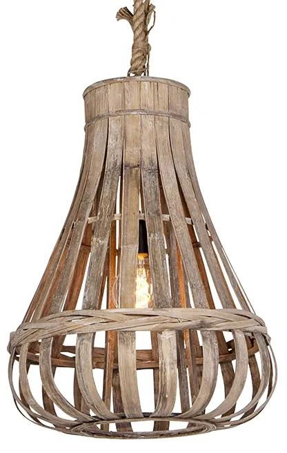 Lampă suspendată rurală din lemn cu frânghie 42cm - Excalibur