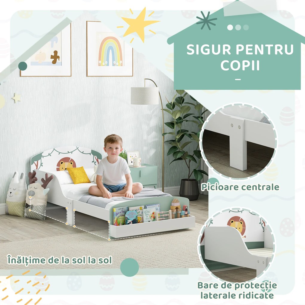AIYAPLAY Pat pentru Copii cu Spațiu de Depozitare și Design Leu, 3-8 Ani | Aosom Romania