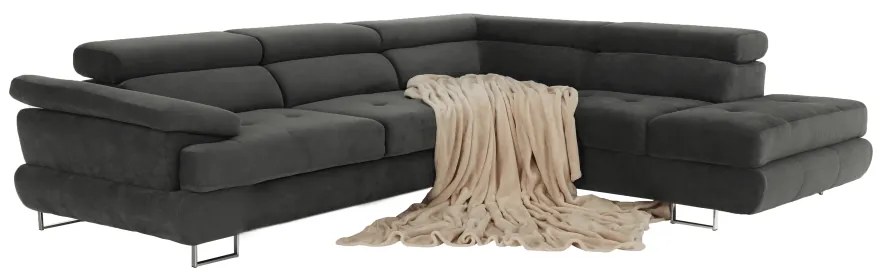 Colţar, piele ecologică gri-maro, model dreapta, BUTON P