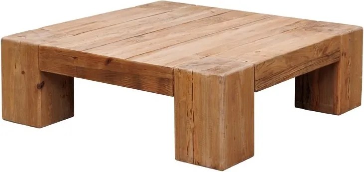 Măsuță de cafea pătrată din lemn reciclat, natur, cu picioare masive și aspect rustic, finisaj natural, 38 x 120 x 120 cm, „Yakta”