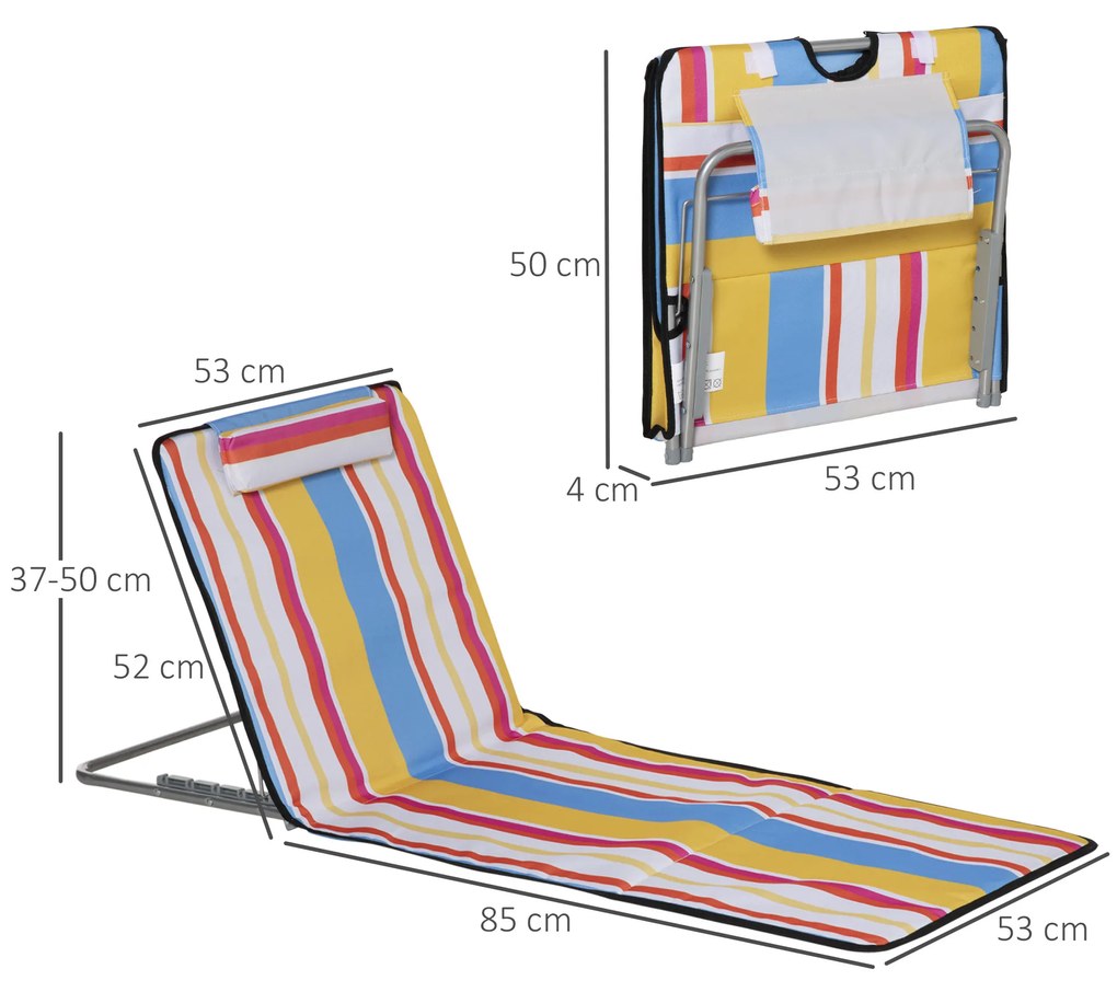 Outsunny Set 2 Șezlonguri de Plajă cu Spătar Reglabil pe 5 Niveluri, Tetieră și Geantă de Transport, 124x53x35-45 cm, Multicolor | Aosom Romania
