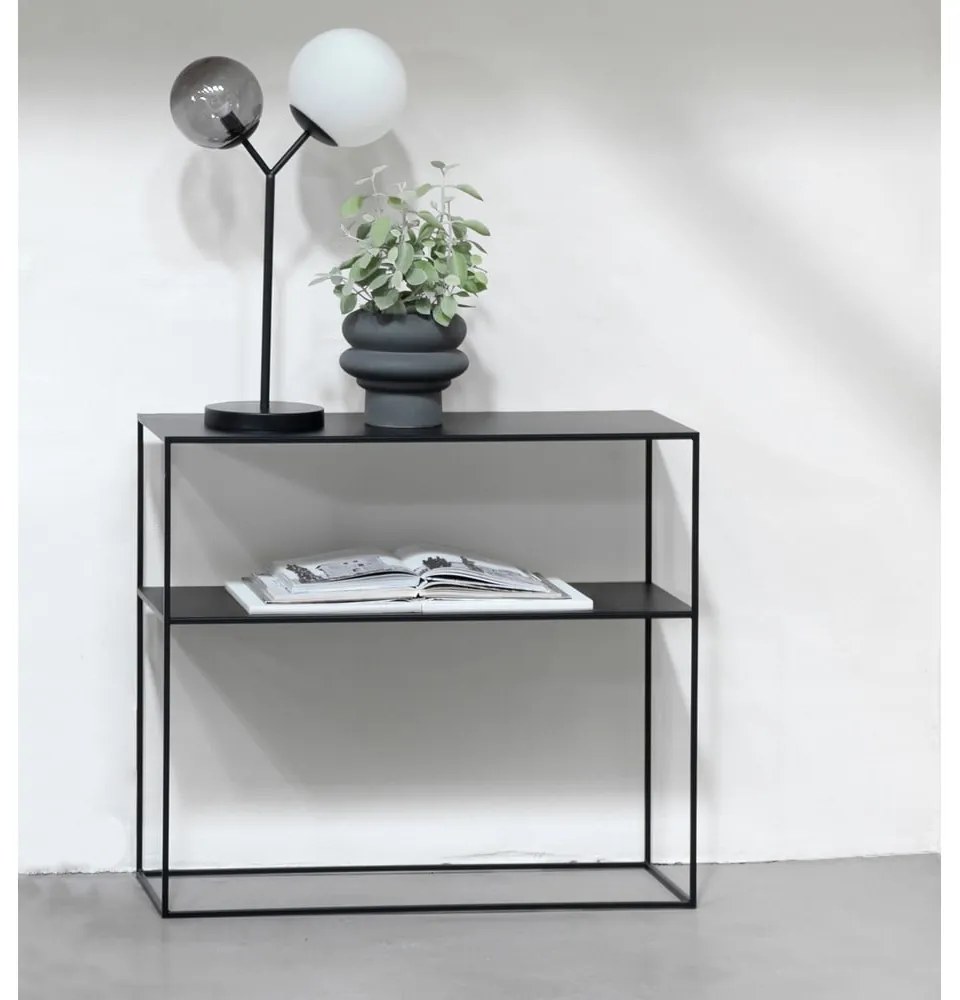 Masă consolă neagră din metal 35x90 cm Pebble – Unique Furniture