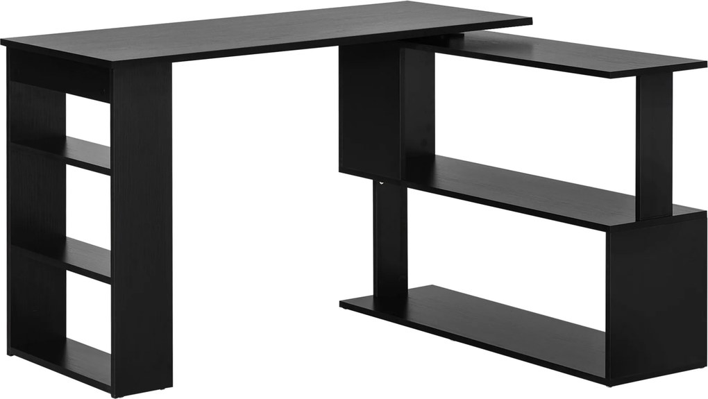 HOMCOM Birou pentru Calculator de Colț cu Design Rotativ în Formă de L și 5 Rafturi, 120x110x74.5 cm, Negru | Aosom Romania