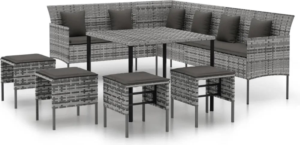 vidaXL Set mobilier de grădină cu perne, 6 piese, gri, poliratan