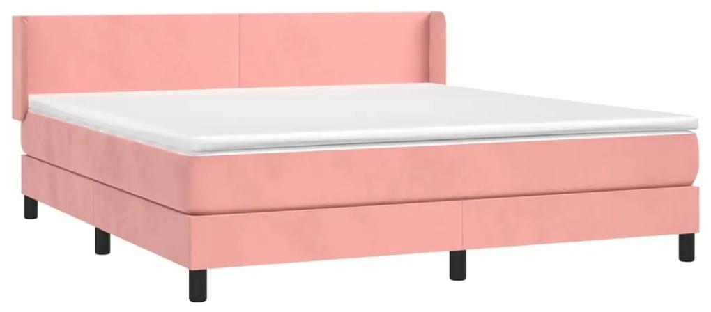 Pat box spring cu saltea, roz, 180x200 cm, catifea Roz, 180 x 200 cm, Design simplu