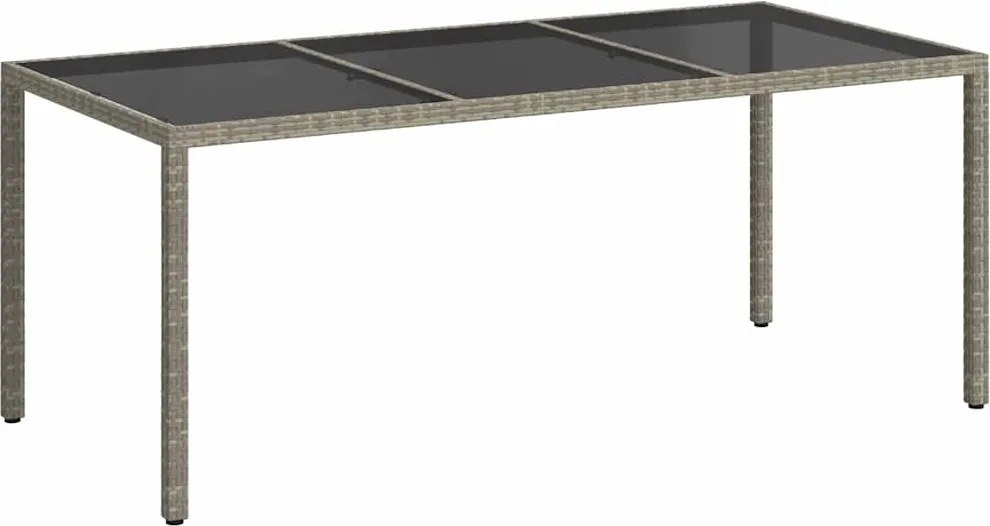 vidaXL Masă de grădină,gri,190x90x75cm sticlă securizată și poliratan