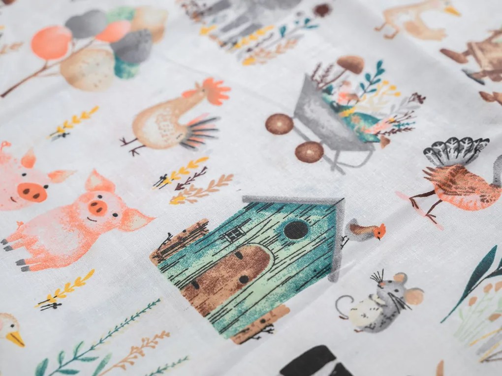 Lenjerie de pat din bumbac pentru patut HAPPY FARM albă Dimensiune lenjerie de pat: 45 x 65 cm | 90 x 135 cm