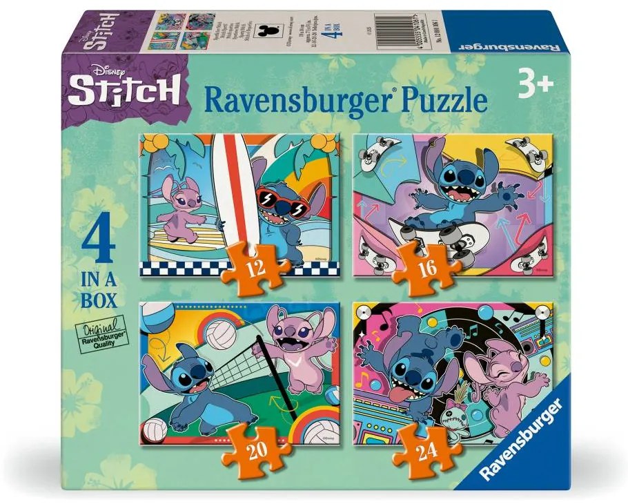 PUZZLE DISNEY STITCH 4 BUC IN CUTIE 12 16 20 24 PIESE - RAVENSBURGER (RVSPC04106)