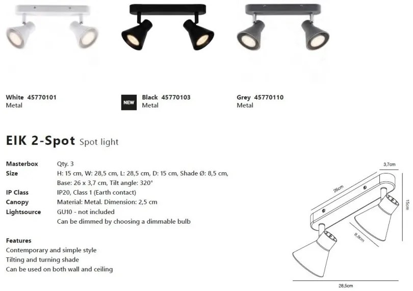 Aplica de perete / tavan cu 2 spoturi directionabile design modern Eik 2 negru