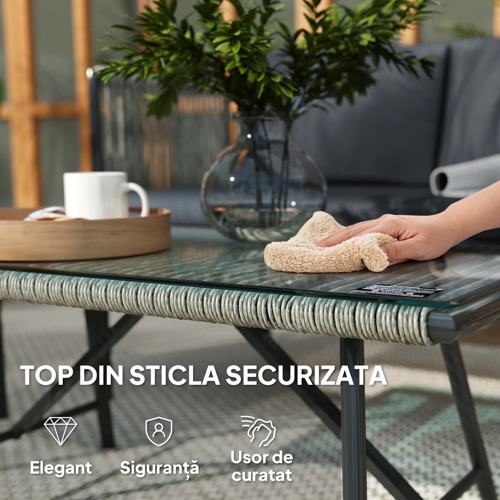 Outsunny Set de Exterior din Rattan 2 Fotolii, Canapea și Măsuță Gri | Aosom Romania