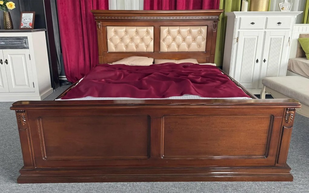 Pat lemn masiv Bernhard Tapitat Piele Naturala Lux - 180x200