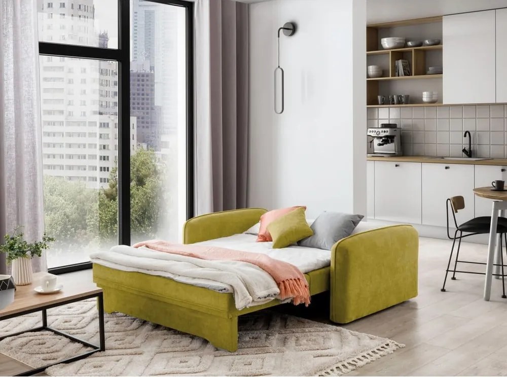 Canapea galbenă extensibilă/cu spațiu de depozitare cu tapițerie din chenille 155 cm Laine – ELTAP