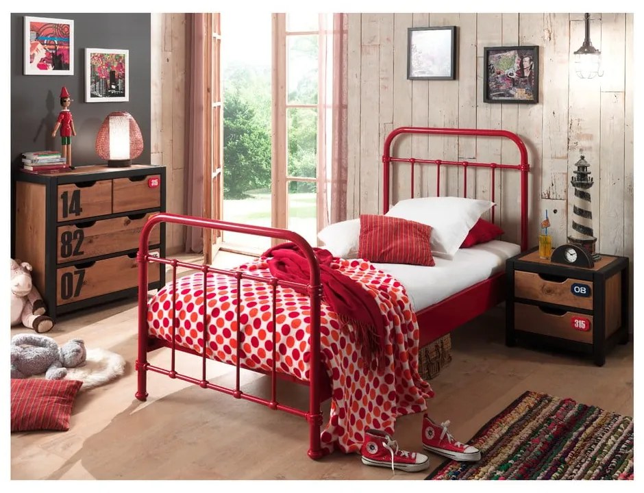 Pat metalic pentru copii Vipack New York, 90 x 200 cm, roșu