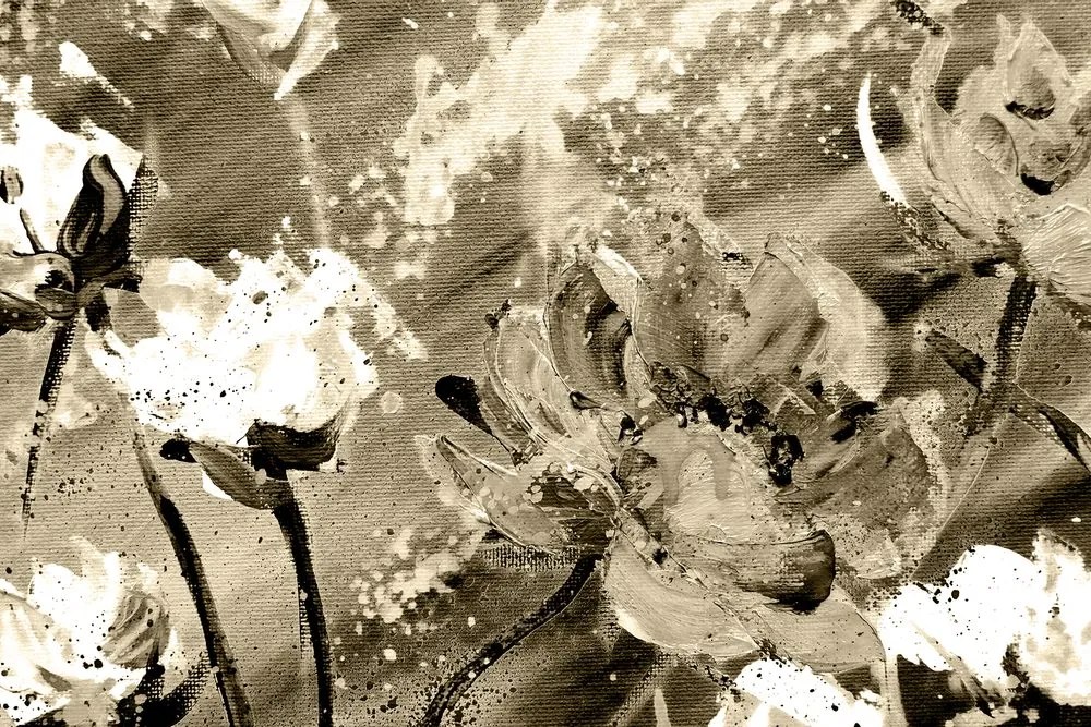 Tablou flori pictate în design sepia