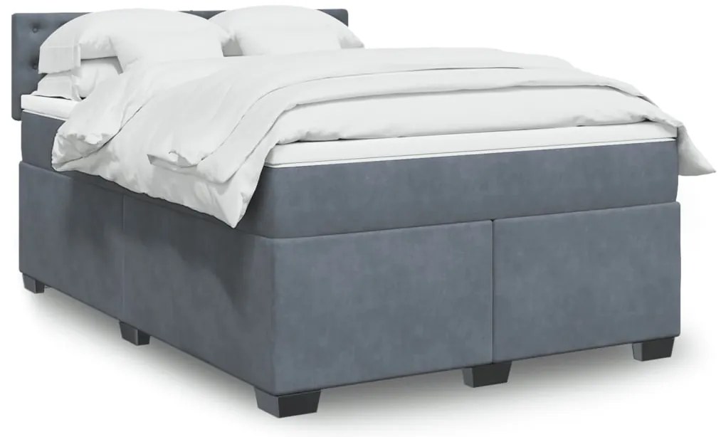 vidaXL Pat box spring cu saltea, gri închis, 140x190 cm, catifea