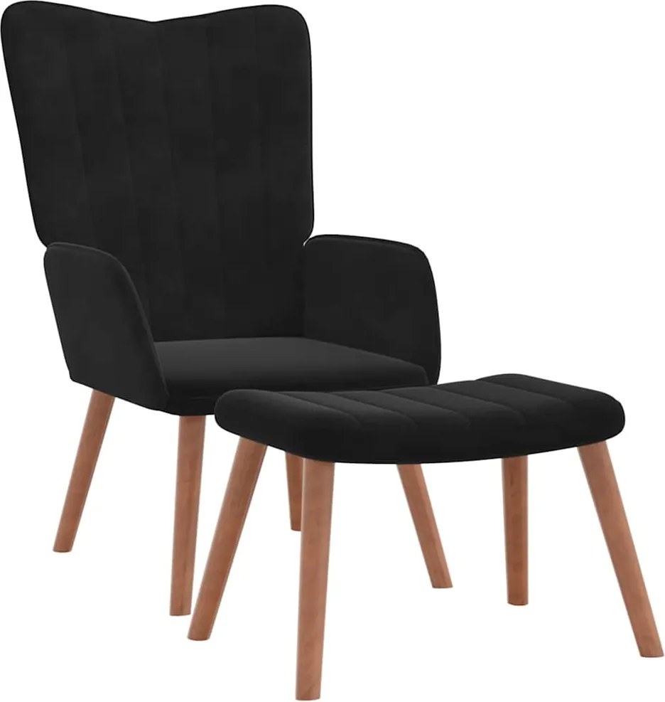 vidaXL Scaun de relaxare cu taburet, negru, catifea