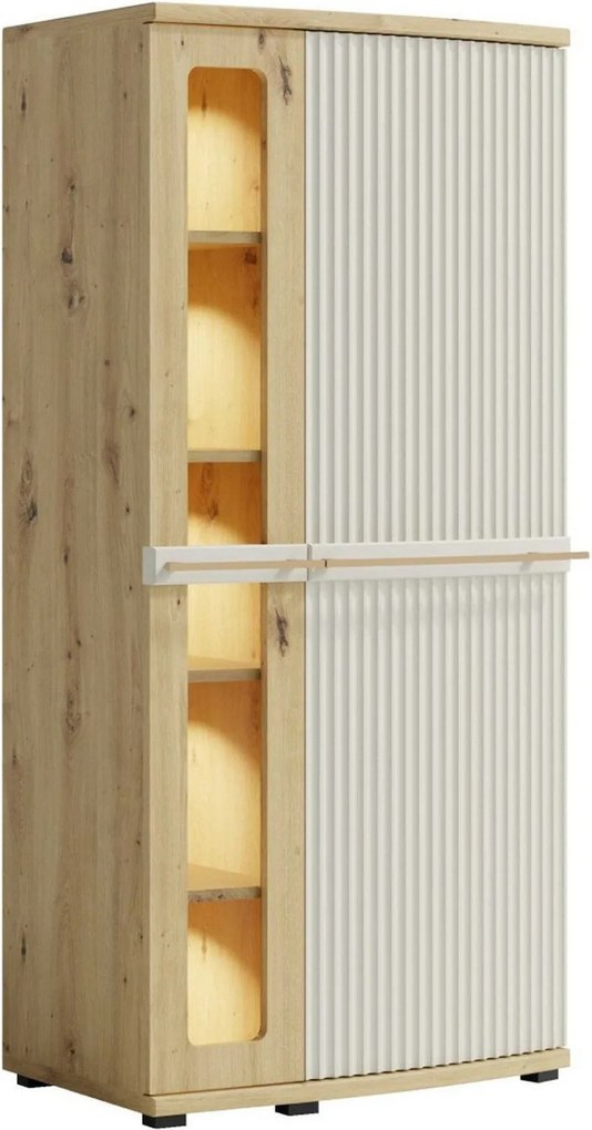 Vitrina CANDY1 C2a, stejar artisan/casmir, PAL/sticla, cu iluminare LE