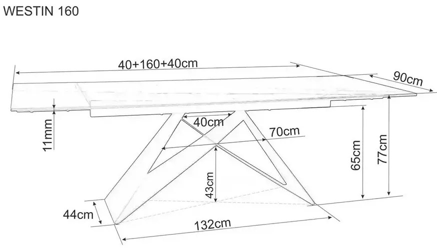 Masa extensibila Westin Ceramic DIAMOND crem/negru mat L160-240 cm