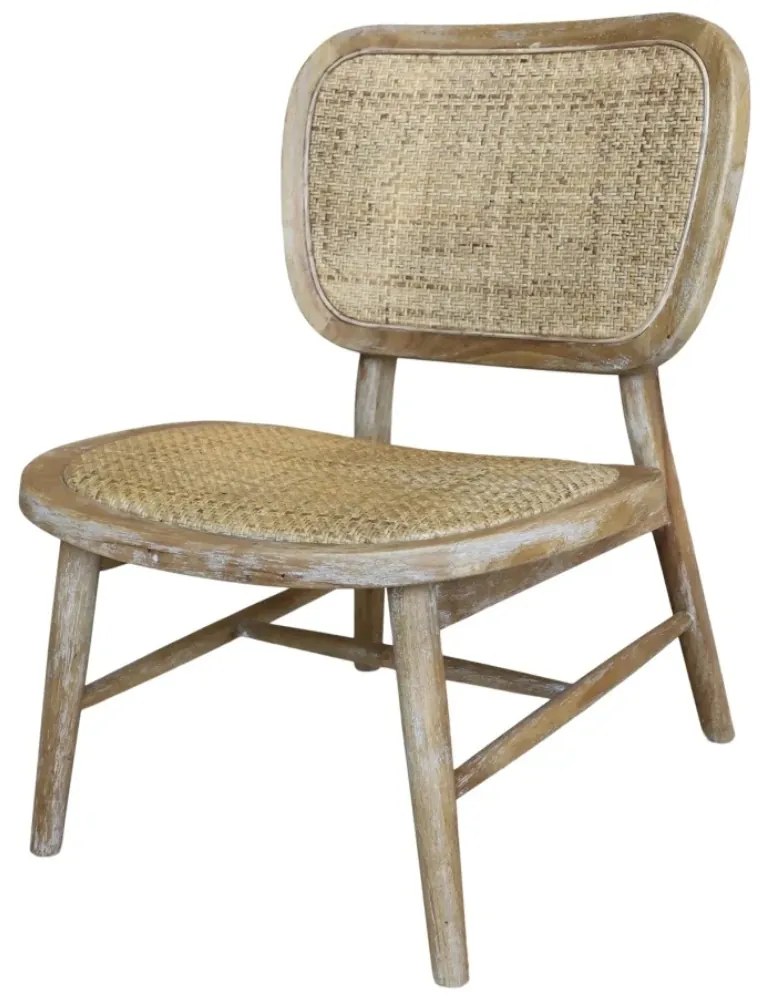 Scaunel din lemn de cauciuc si rattan, cu aspect vintage, French