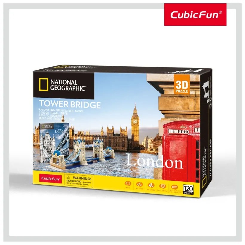 PUZZLE 3D + BROSURA - TOWER BRIDGE 120 PIESE - CUBICFUN (CUDS0978H)