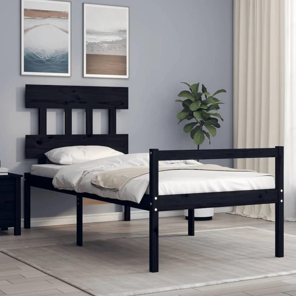 3195380 vidaXL Cadru de pat cu tăblie Small Single, negru, lemn masiv