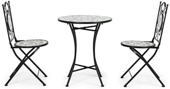 Set masa si scaune pliabile pentru gradina 3 piese multicolor din metal si ceramica, Positano Bizzotto