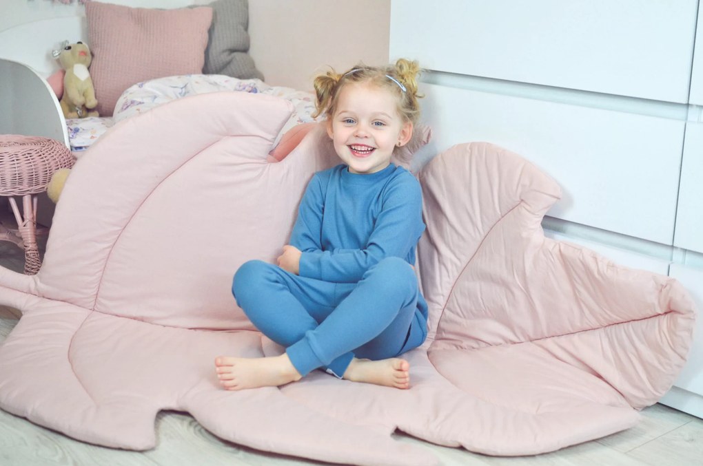 Covoras de joaca termic Frunza Pure Rose 150x105x5cm, pliabil, bumbac 100% si umplutura antialergica BabySoft  , protectie impotriva loviturilor