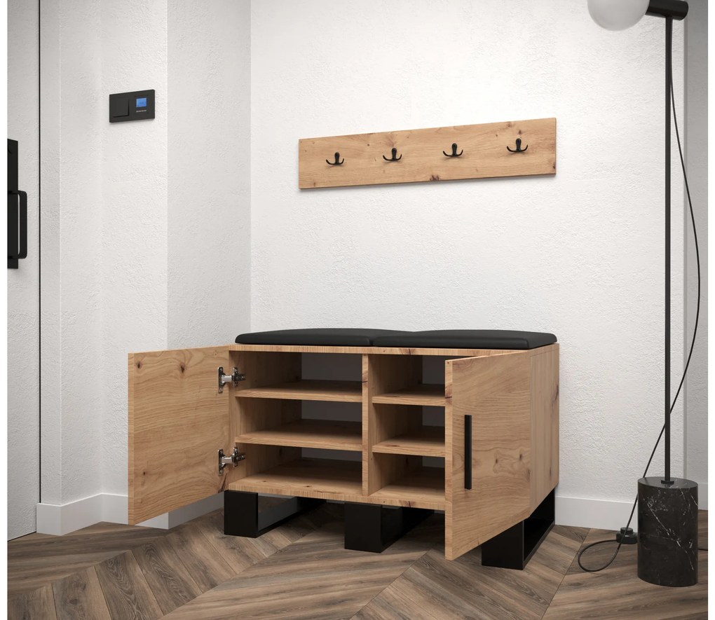 Set mobilier pentru hol Amanda 21 (Stejar artisan + Negru). 1086041