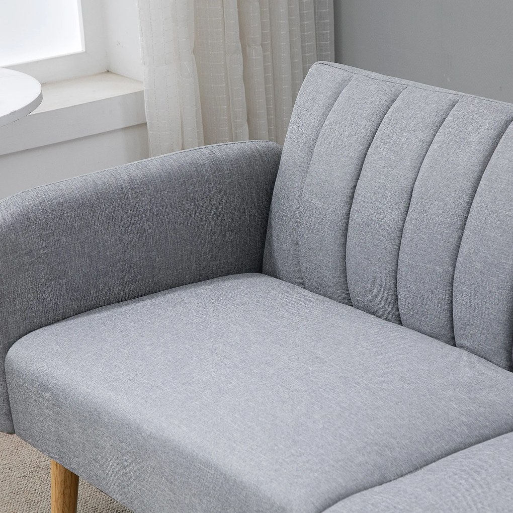 HOMCOM Canapea Extensibilă 2 Locuri Design scandinav Spătar reglabil 3 Poziții Picioare Lemn Țesătură Aspect Lin Gri | Aosom Romania