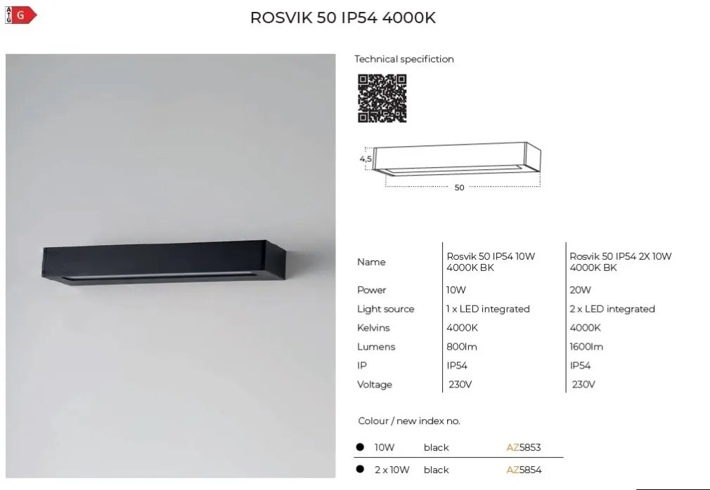 Aplica LED ambientala de exterior IP54 ROSVIK 50cm 2x10W