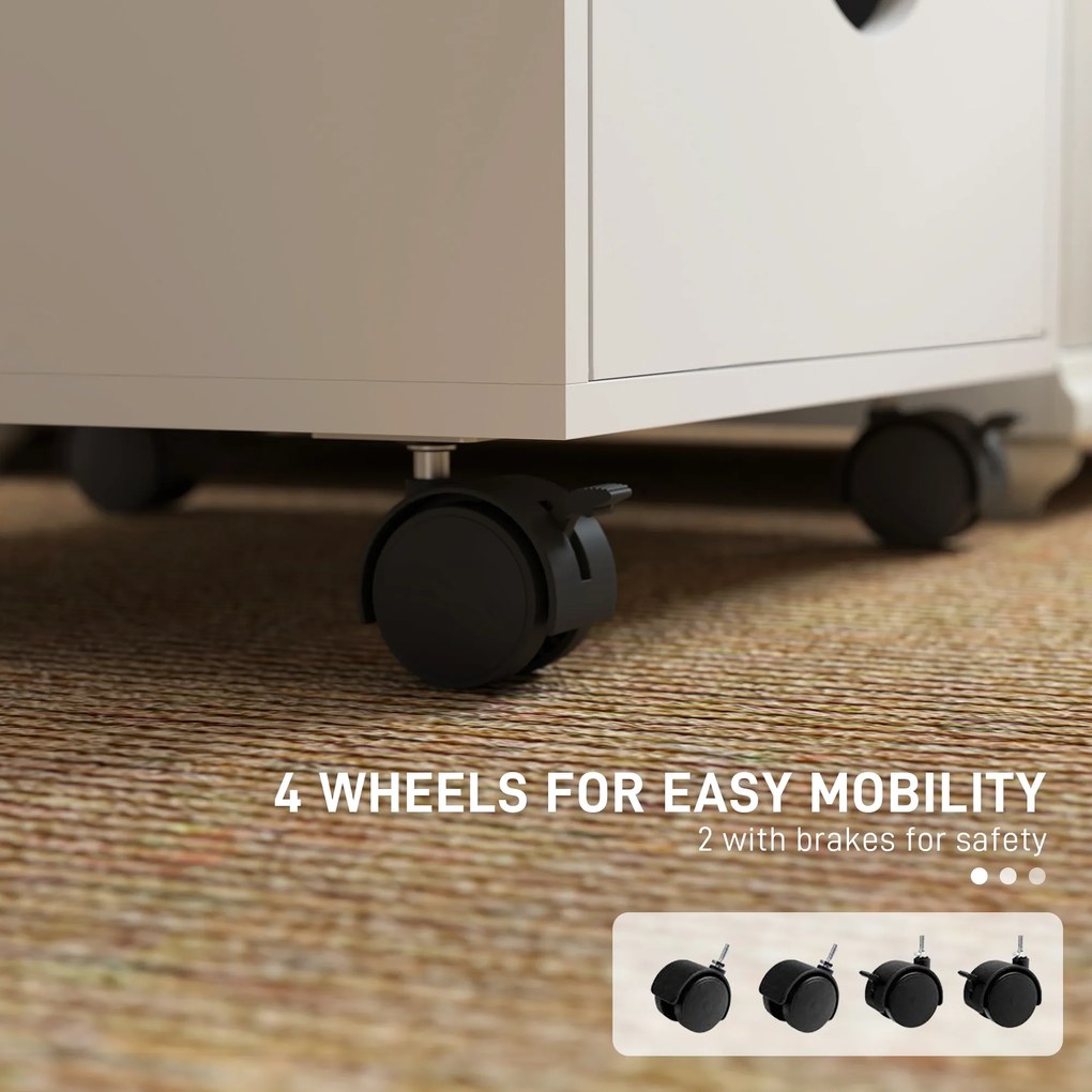 HOMCOM Dulap de birou cu 5 sertare și roți pivotante cu frâne, 40x40x67 cm, alb | Aosom Romania