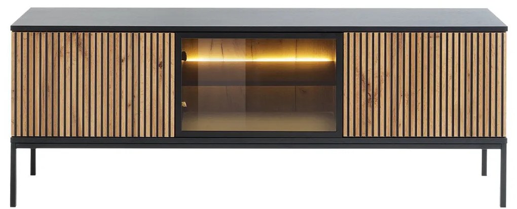 Dulap TV Dernas RTV154 (Negru grafit + Stejar wotan) (cu iluminat LED galben). 1106215