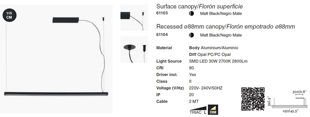 Lustra LED suspendata design modern minimaliat VICO II 115cm