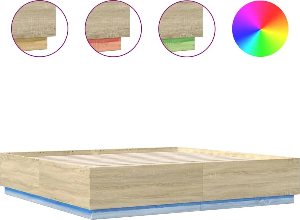 vidaXL Cadru de pat cu LED stejar sonoma 180x200 cm lemn prelucrat