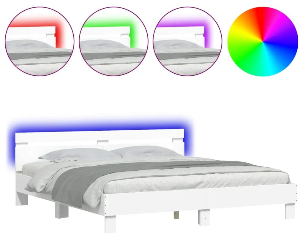 3207532 vidaXL Cadru de pat cu tăblie și LED, alb, 160x200 cm