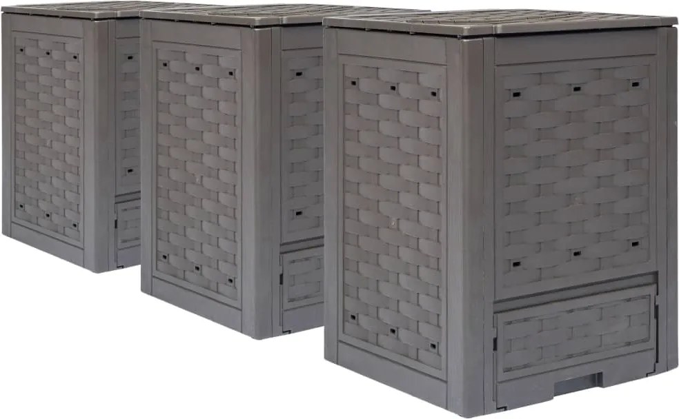 vidaXL Compostoare grădină 3 buc. maro 60x60x83 cm 900 L plastic ratan
