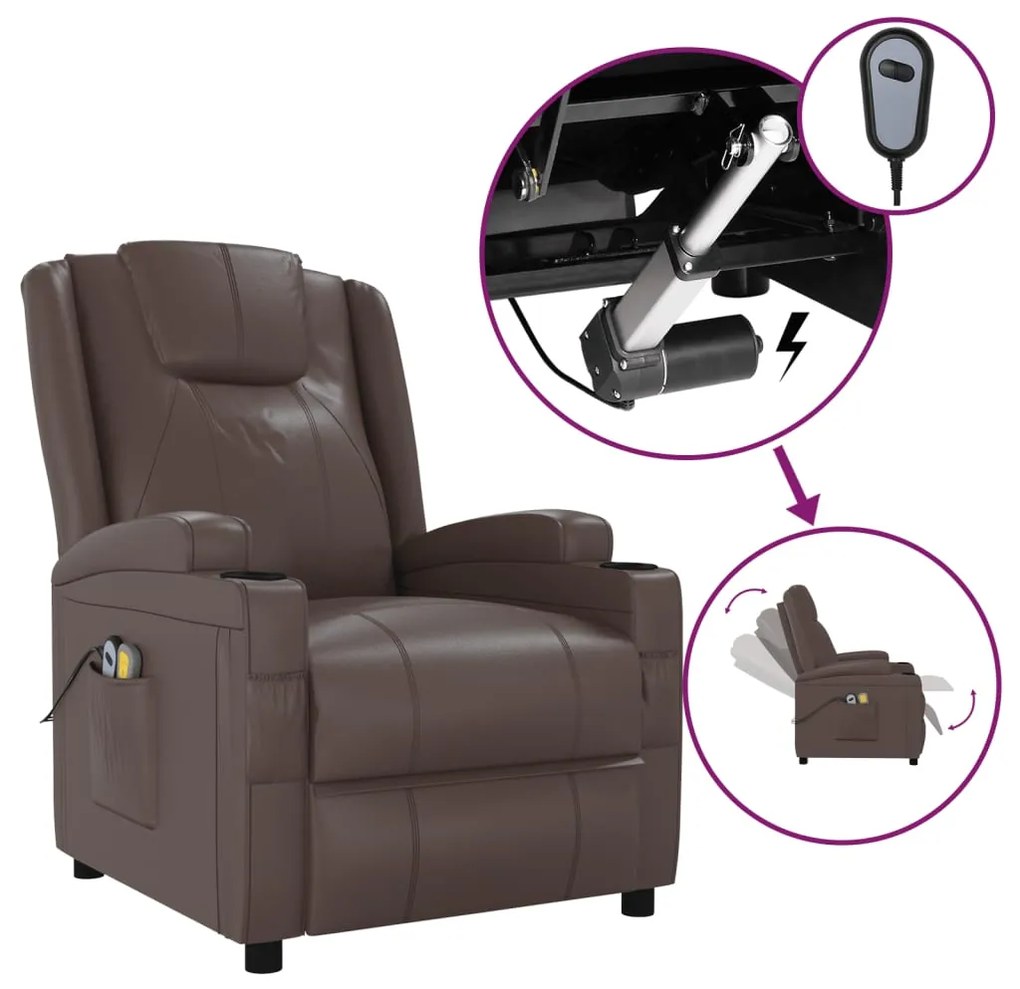 3073797 vidaXL Fotoliu de masaj electric, maro, piele ecologică