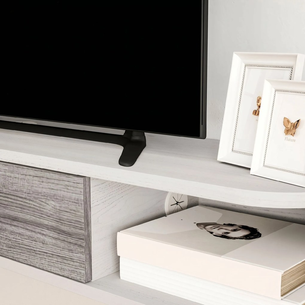 HOMCOM Mobilier TV Suspendat cu 2 Rafturi Deschise și un Dulăpior cu Ușă Rabatabilă, 120x26x16 cm, Gri | Aosom Romania