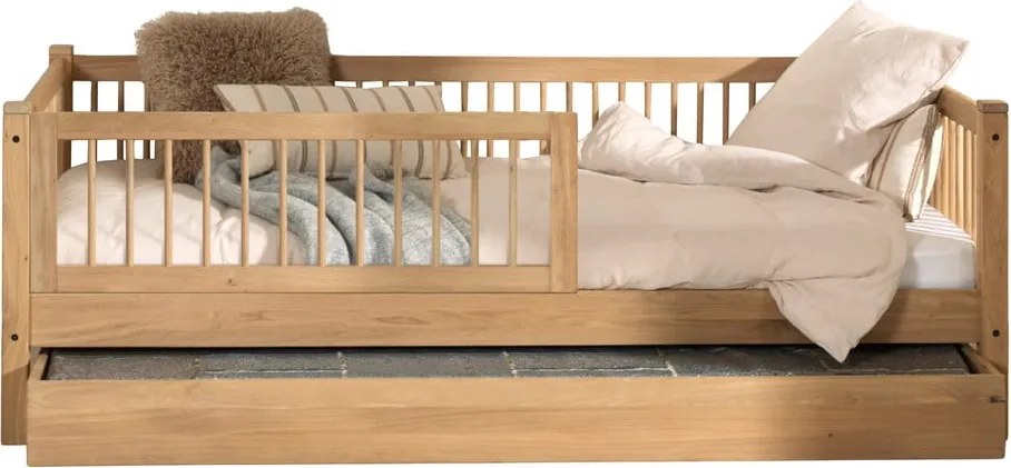 Pat pentru copii în culoare naturală cu extensie suplimentară din lemn de stejar cu somieră 90x200 cm Forrest – Vipack