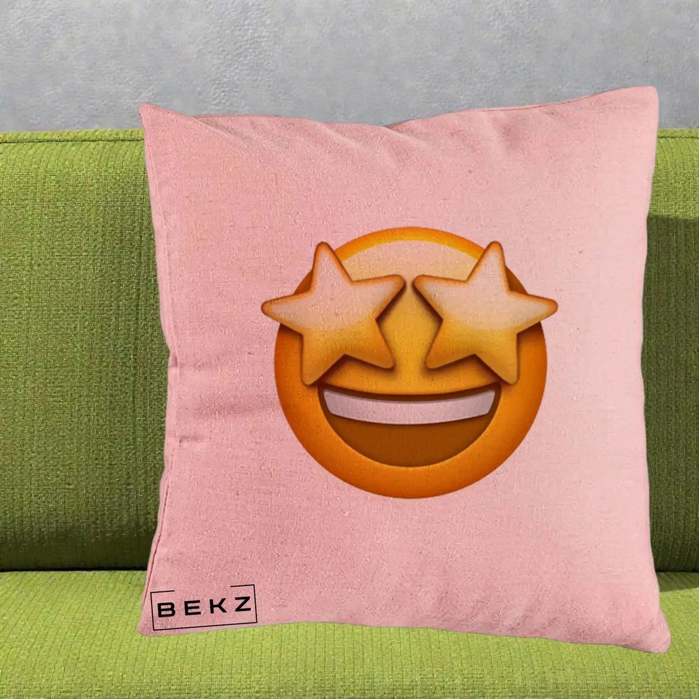 Perna Decorativa Emoji Ochi Stele, 40x40 cm, Roz, Husa Detasabila, Perna Inclusa, BEKZ®
