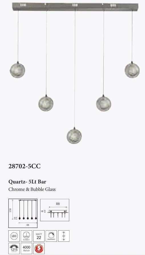 Lustra liniara cu 5 pendule LED Quartz