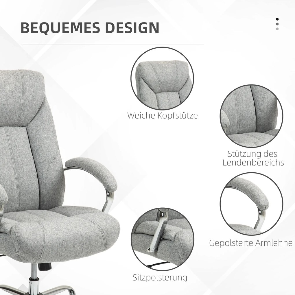 Vinsetto Scaun de birou ergonomic, spatar inalt, husa de respirabil, inaltime ajustabila, Gri | Aosom Romania