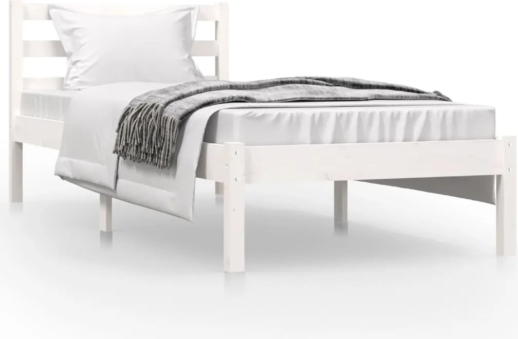vidaXL Cadru de pat mic Single, alb, 75x190 cm, lemn masiv de pin