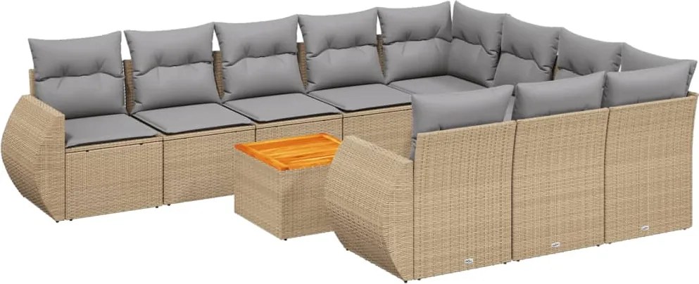 vidaXL Set canapele de grădină cu perne, 11 piese, bej, poliratan