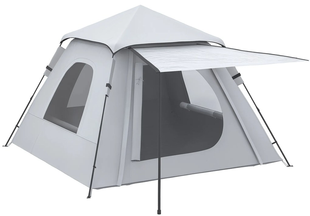 Outsunny Cort de Camping Automat cu Veranda pentru 2-3 Persoane, Cort Pop-Up in Aer Liber, Adapost Portabil pentru Drumetii cu Ferestre cu Plasa, Usa cu Fermoar,Geanta de Transport Portabila | Aosom Romania