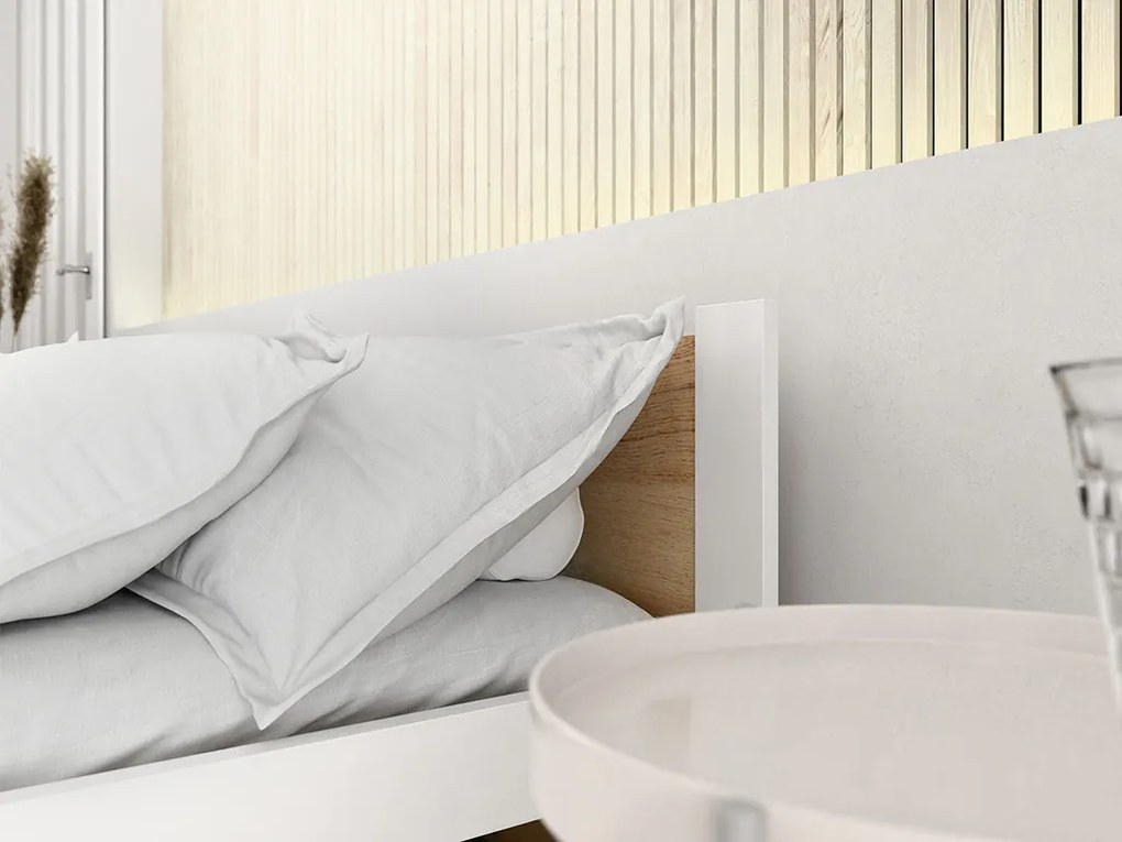 Pat de o persoana IKAROS 90 x 200 cm, stejar artisan/alb Saltele: Cu saltele Sommera 18 cm, Somiera pat: Cu lamele drepte