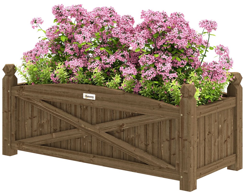 Outsunny Jardiniță din lemn, pat de flori în aer liber din lemn cu găuri de drenaj, 90 x 39 x 37 cm, maro închis | Aosom Romania