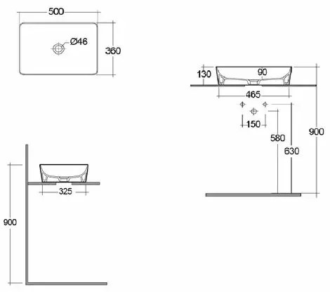 Lavoar pe blat Rak Feeling rectangular 50 cm alb mat
